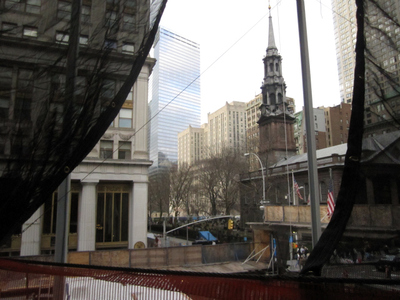 <p>St. Paul's Chapel is visible from the second floor of the Fulton Street Transit Center.</p>
