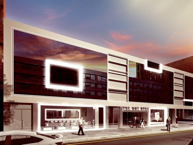 A rendering of the outside of The Out NYC, the city's first gay hotel.