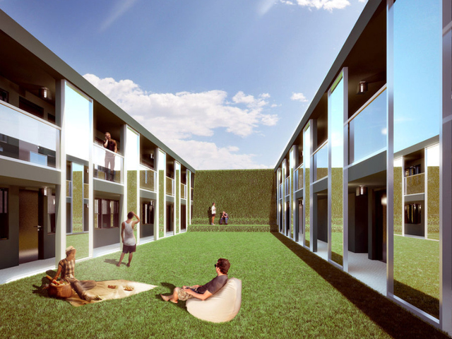 A rendering of one of The Out NYC's courtyards.