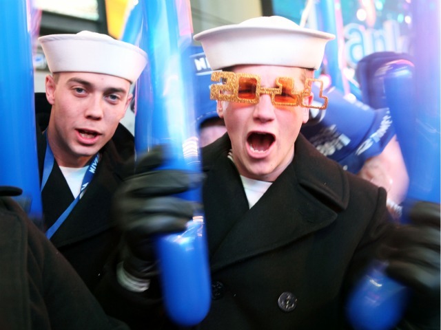 Dennis Jones and Charlie Brand celebrate New Year's Eve 2011 in Times Square on December 31, 2010 in New York City. 