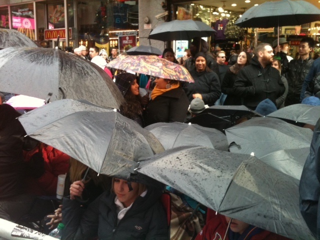 The Times Square crowd came prepared.