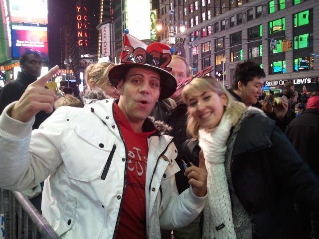 Jordi Callan, 38, of Barcelona came to Times Square with his girlfriend Mariona Vidac, 26 on Dec. 31, 2011 to celebrate New Year's Eve.