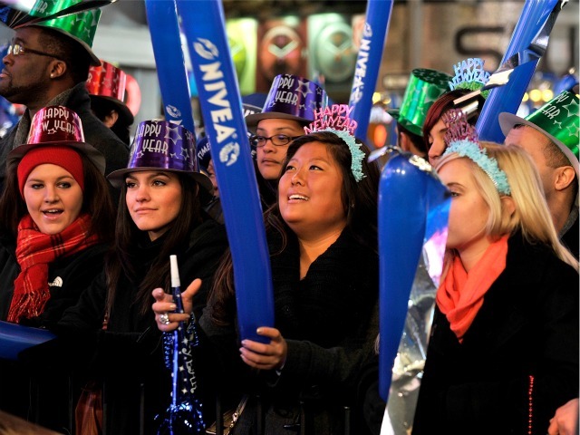 A view of the atmosphere during New Year's Eve 2011 with Carson Daly at Times Square on December 31, 2010 in New York City. 