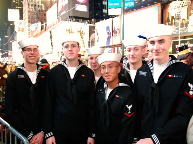 A group of members of the Navy who went to school together in North Carolina spent New Year's Eve 2012 in Times Square.