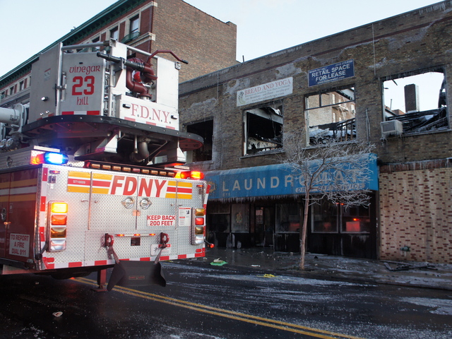 The aftermath of a fire that blazed through the night of January 3, 2012