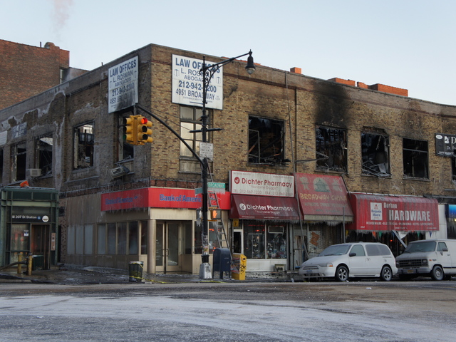 Businesses gutted during a massive fire in Inwood January 3, 2012