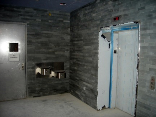 The entrance to the elevator at the new Battery Park City community center. 