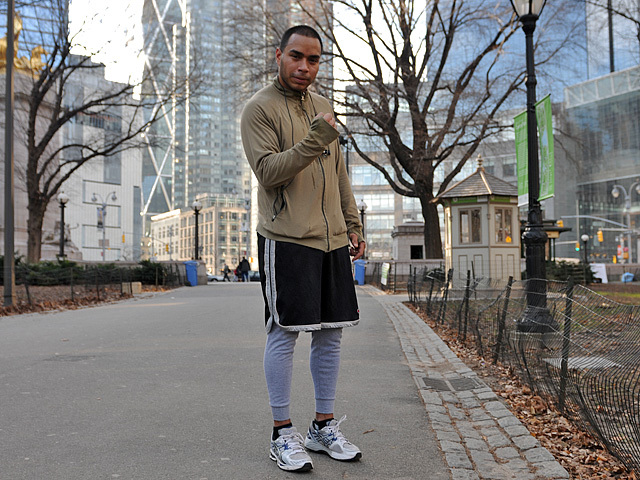 Rafael Perez, 30, wears Uniqlo Heattech long johns to keep him warm while running through Central Park on Jan. 6, 2012. 