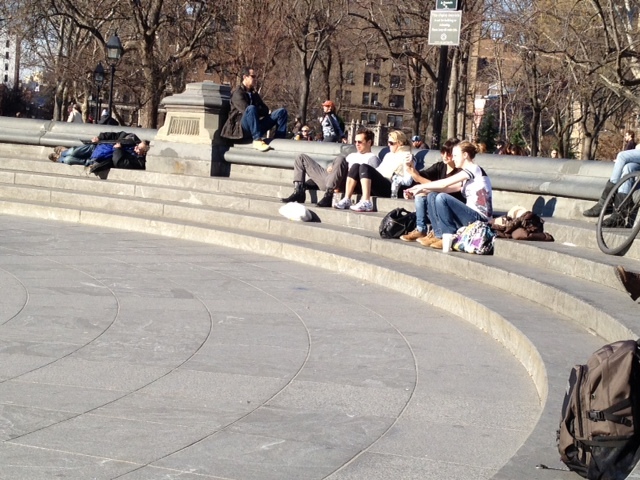 Visitors to Washington Square Park basked in the sun on Sat., Jan. 7, 2012, when the temperature topped out at 59 degrees.
