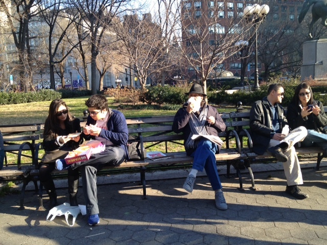 Visitors to Union Square enjoy the balmy weather on Sat. Jan. 7, 2012.