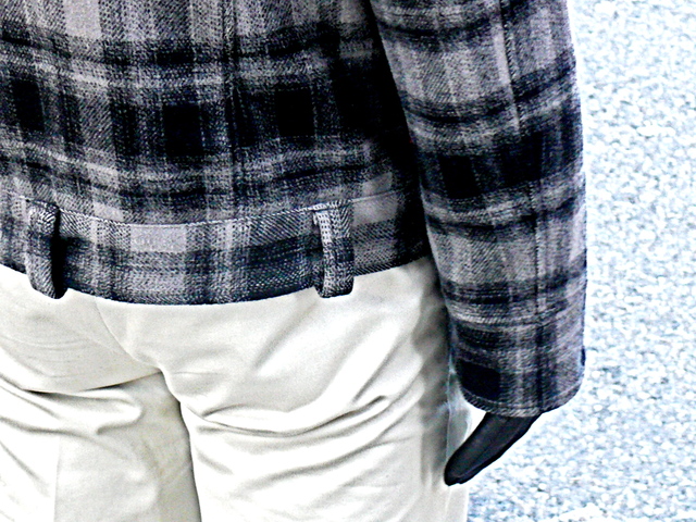 Brushed, textured wool plaid jacket on Fifth Avenue in the Flatiron District.