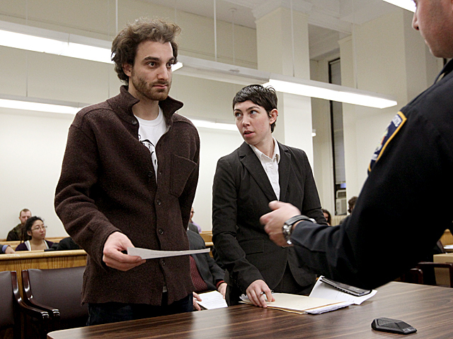 An Occupy Wall Street protester appears in Manhattan Criminal Court on Jan. 20th, 2012.

