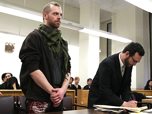 An Occupy Wall Street protester appears in Manhattan Criminal Court on Jan. 20th, 2012.

