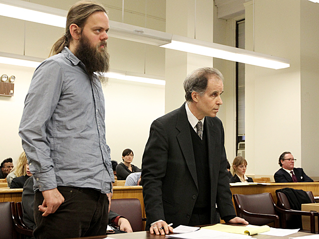 Protester Sebastian Rogers appears in Manhattan Criminal Court on Jan. 20th, 2012.
