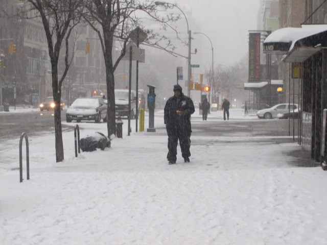 <p>A blanket of snow covers Second Avenue in the East Village on Sat., Jan. 21, 2012.</p>
