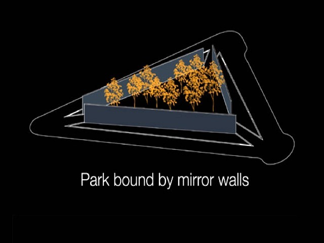 Interior walls of the AIDS memorial park by Studio a+1 would be mirrored, reflecting white birch trees.