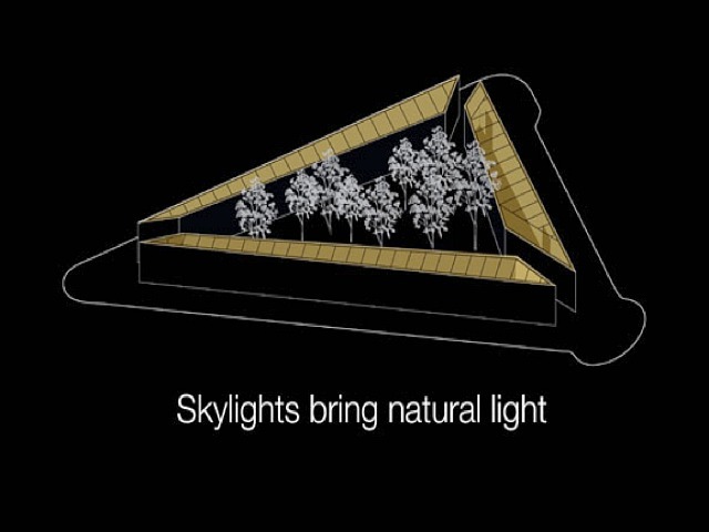 Skylights on the top of the park's walls would light the basement learning center.