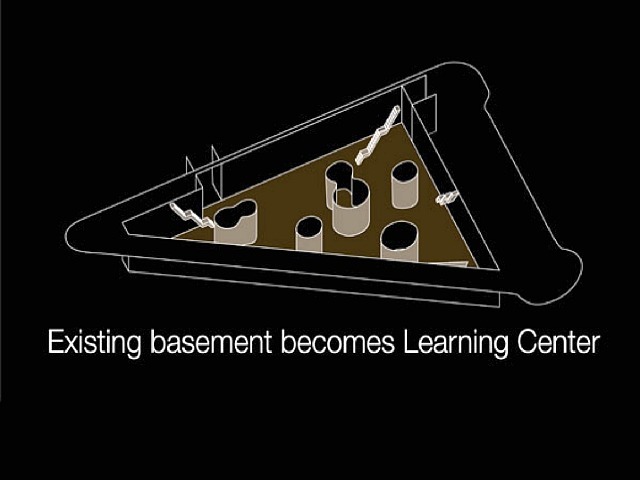 The design calls for the basement of the Triangle to become a space for educational and cultural programs.