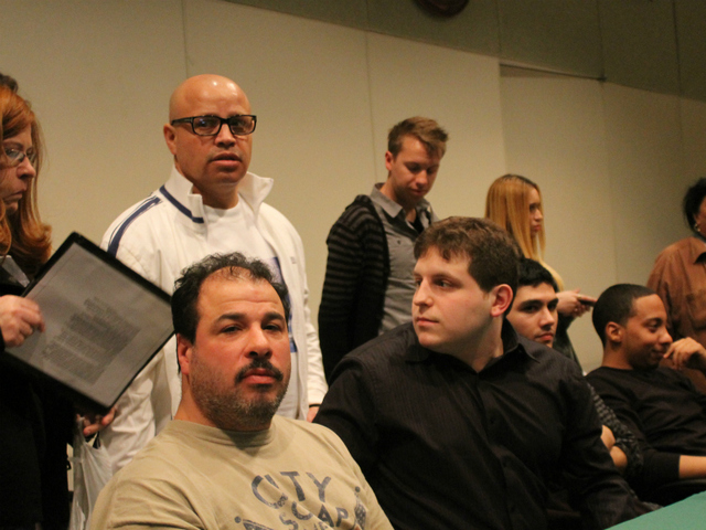 Brandon Romero's supporters at a Community Board 4 meeting on Feb. 1.