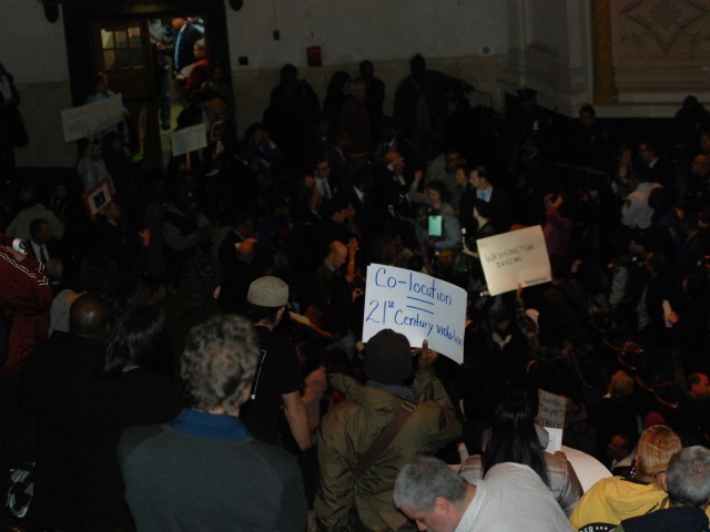 More than 2,000 people attended the meeting to protest the closures.