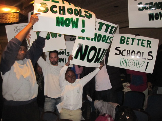 <p>More than a dozen of those in the audience were there to support the DOE's efforts to close schools they say aren't working.</p>
