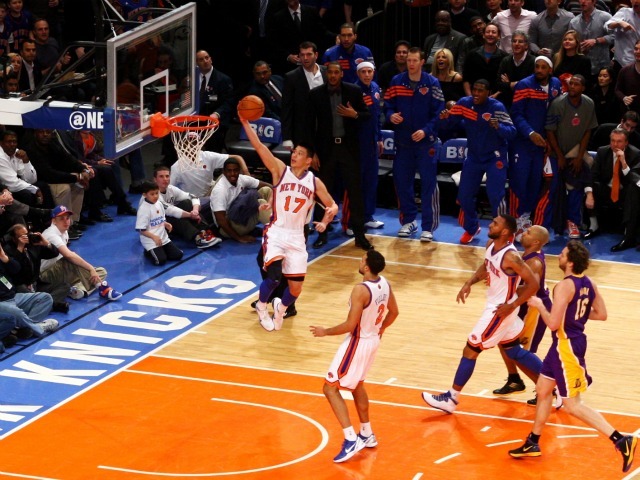 Jeremy Lin sails to the basket during the Knicks' 92-85 win over the Los Angeles Lakers on Fri. Feb. 10, 2012.
