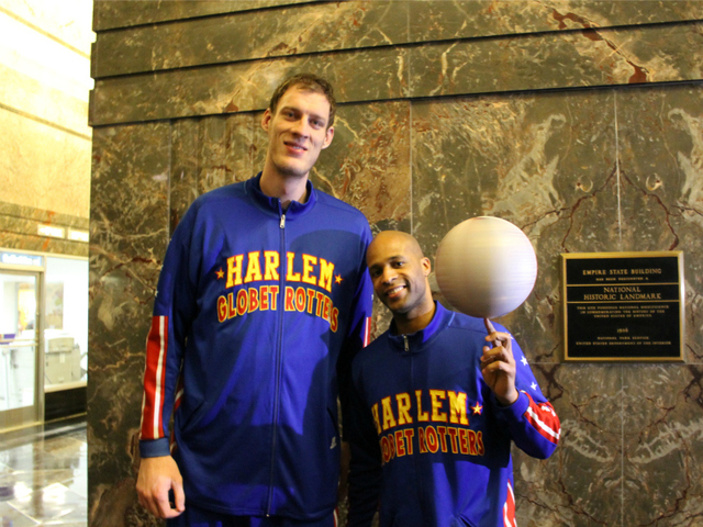 Paul 'Tiny' Sturgess and Herbert 'Flight Time' Lang at the bottom of the Empire State Building.