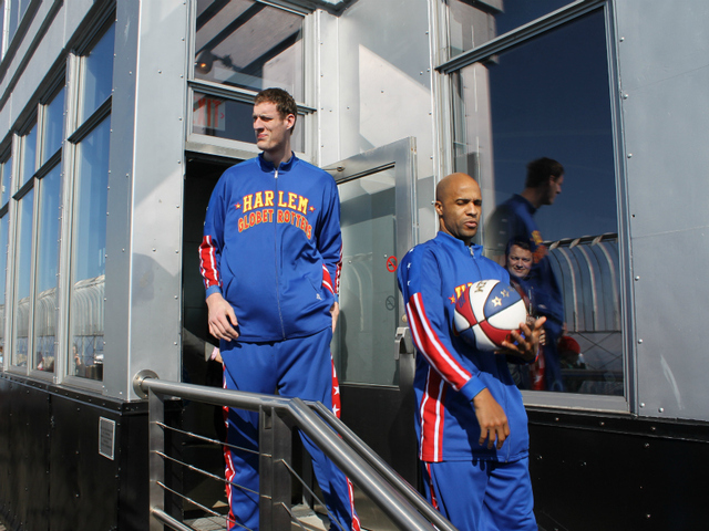 'Tiny' Sturgess and 'Flight Time' Lang enter the 86th Floor Observatory Deck at the Empire State Building.