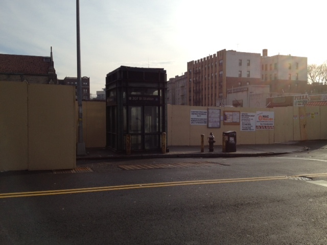 An inset along the shed now allows straphangers to enter the elevator. 