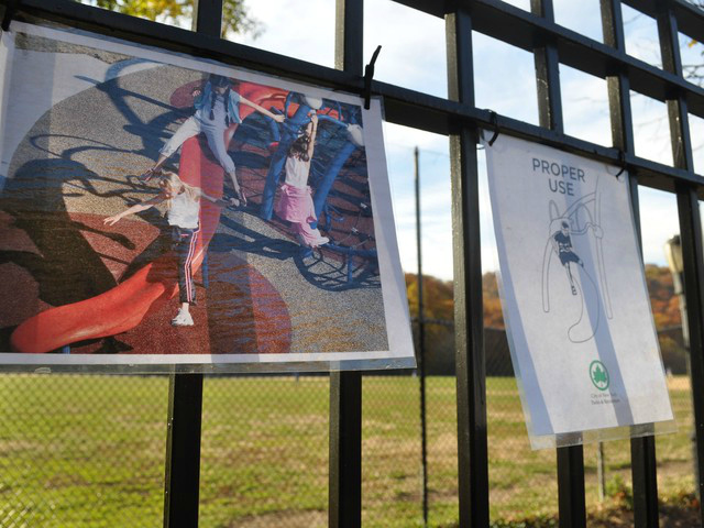 The parks Department installed signage instructing children how to use the slide when the playground first opened in Nov. 2010.