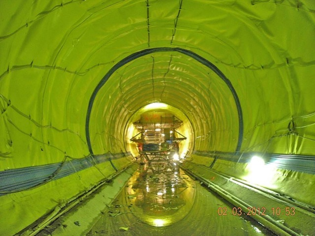 <p>A green tunnel used for waterproofing of the one of the tunnels of the Second Avenue subway.</p>
