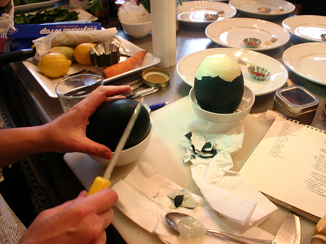 Architect Victoria Rospond, 50, made an emu egg and kale Caesar salad for her office luncheon.