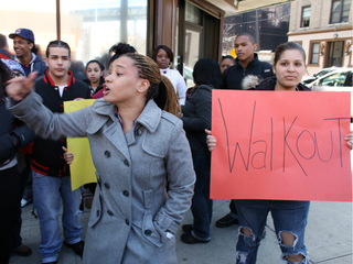 Teachers, parents and students from Schomburg Satellite Academy High School and Bronx Regional High School filled the auditorium at 1010 Reverend James Polite Ave. on Mar. 12, 2012 to protest the DOE's co-location plan.