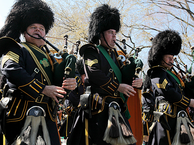 <p>Bagpipers march on 5th Ave during this years St. Patrick's Day Parade in New York City.</p>
