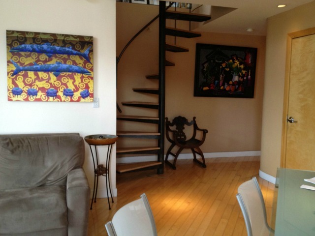 The duplex at 571 Hudson St., 6D has a spiral staircase. 