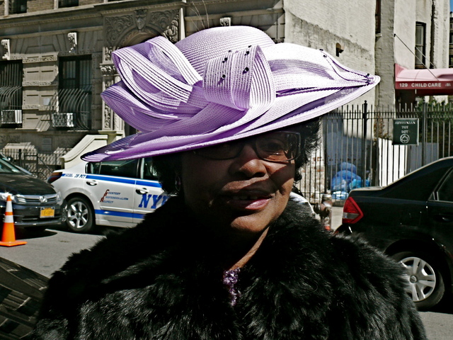 Patricia G. in soft violet tones with stone embellishments.