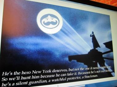 Snackman Charles Sonder said April 10, 2012 that his friend Fahim Saleh created this graphic in honor of his new superhero status.