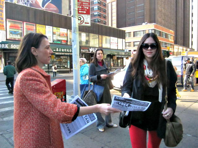 Councilwoman Jessica Lappin distributed flyers on Canal Street April 12, 2012 warning of a groping spree. 