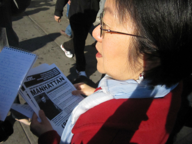 Councilwoman Margaret Chin held a stack of NYPD flyers about a groping spree Downtown and on the Upper East Side. 