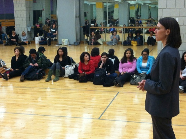 <p>City Councilwoman Jessica Lappin speaks to a class on April 24, 2012.</p>
