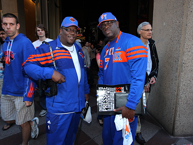 Life long Knicks fans Derek Boyd, 46 and pal Vincent Benton, also 46, from New York City can't wait for the next game to tip off in Miami next week. 
Derek told DNAinfo 
