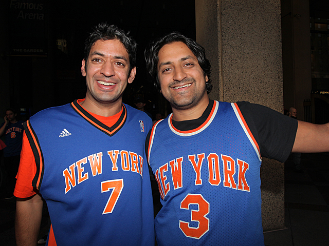 Niraj Patel, 35 (left) and pal Nilam Patel, 33, are Knicks season tickets holders from New York City and were proud of their team after they had defeated the Miami Heat.
Niraj told DNAinfo, 