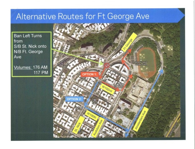 Propsed alternative routes for traffic along Fort george Avenue.