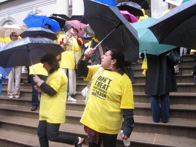 Residents for Sane Trash Solutions protested the East 91st Street garbage station at City Hall on Tuesday. 