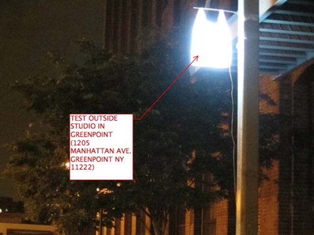 The artist did a test installation of the bag in Greenpoint.