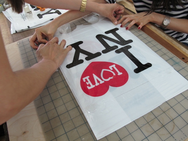 The I Love NY bags were assembled to place in various trees around the city.