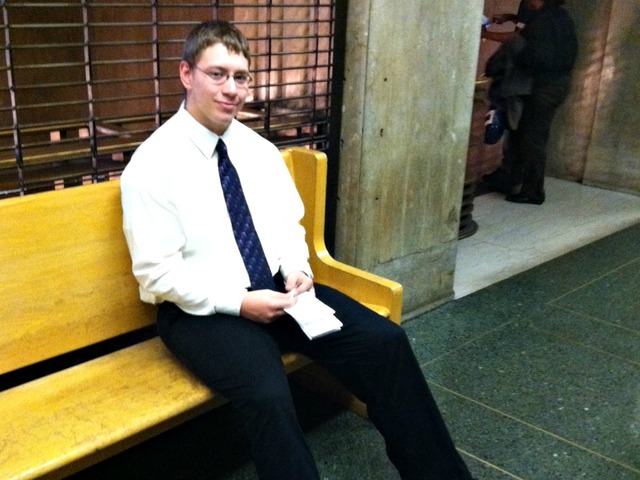 Clayton Baltzer waits for his hearing at Manhattan Criminal Court Monday. 