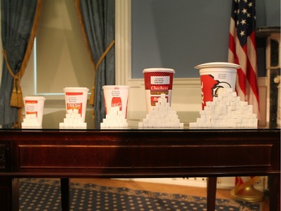 The Bloomberg administration provided this illustration of how much sugar is in the typical soda.