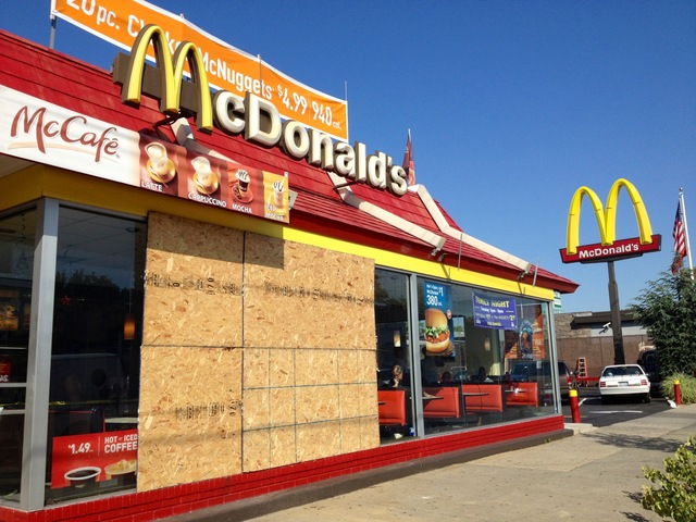 The Flatbush Avenue McDonald's one day after a minivan crashed through the front window, killing 64-year-old Phyllis Pitt, who was on the sidewalk. 