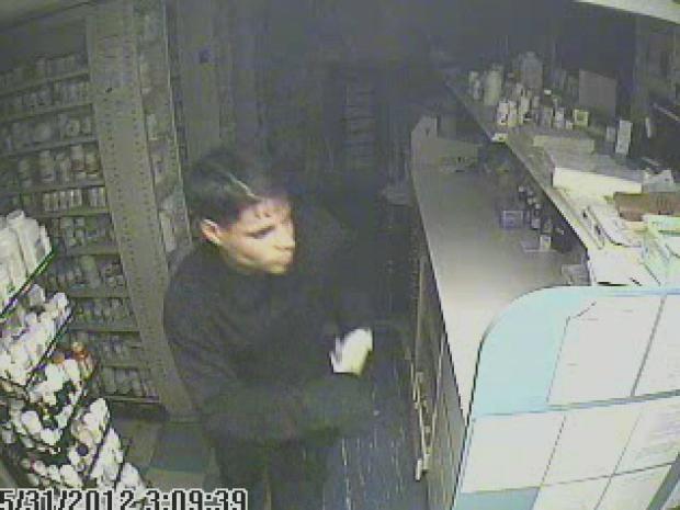 The man pictured in this surveillance video image allegedly burglarized the Hudson Parkway Pharmacy in Riverdale, police say